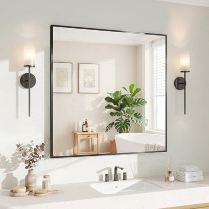 Koonmi Black Mirrors for Wall, 30x30 Inch Bathroom Mirror, Rectangular Wall Mirror for Living Room Bedroom Bathroom, Hangs Horizontally or Vertically