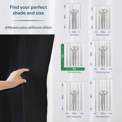 Clorox Shower Curtain Liner, Premium Medium Weight Flexible Waterproof 6g PEVA for Bathroom with Weighted Magnets, Standard Size 72" x 72", Black 1 Pack