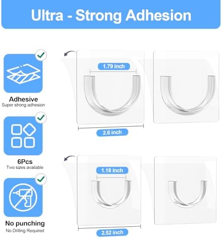 6 Pack Shower Rod Holders No Drilling, Adhesive Curtain Rod Brackets for Wall, Strong Tension Rod Holder Up to 30 lbs, Waterproof for Tile Marble Painted, Apartments Dorms (Rod Not Included)