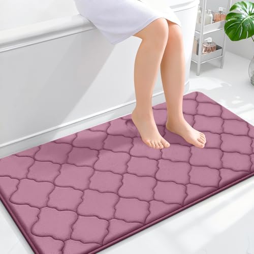 OLANLY Memory Foam Bath Mat Rug 44x24, Ultra Soft Bathroom Rugs, Mauve