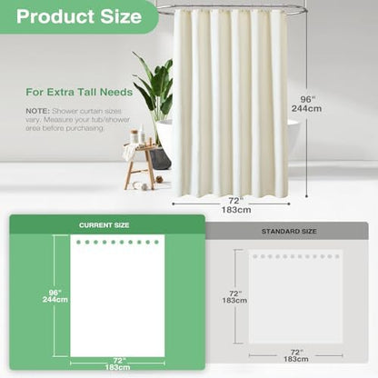 Dynamene Extra Long Waffle Shower Curtain 256 GSM Fabric 72x96 Cream/Ivory
