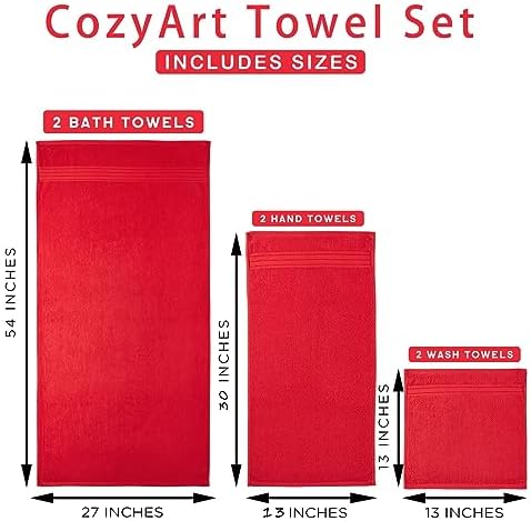 COZYART Luxury Bath Towel Set 3 PCS, Red 100% Turkish Cotton 650 GSM