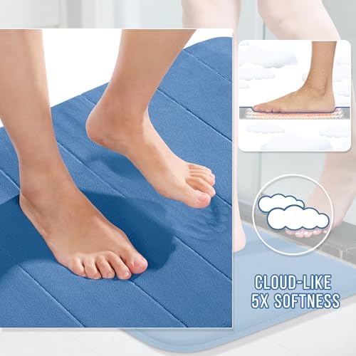 Yimobra Memory Foam Toilet Bath Mat U-Shaped, Soft and Comfortable, Super Water Absorption, Non-Slip, Thick, Machine Wash and Easier to Dry for Bathroom Commode Contour Rug, 24 X 20 Inches, Blue