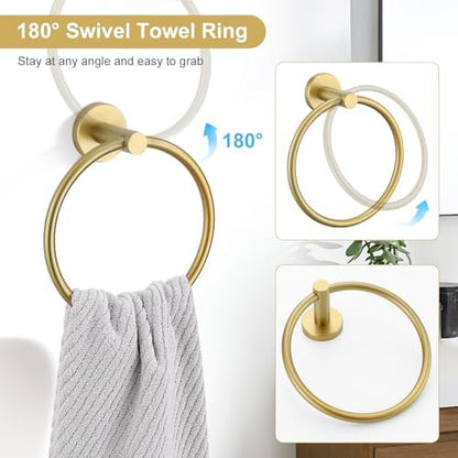 TQKAG 8-Pieces Bathroom Hardware Set, Brushed Gold Towel Bar Set 23.6 Inch