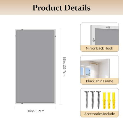 COFENY 30x55In Silver Bathroom Mirror for Wall, Brushed Nickel Rectangle Mirrors with Metal Frame, Bathroom Rectangular Mirror Modern Wall Mirror for Bedroom Living Room, Hangs Horizontal or Vertical