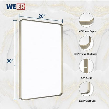 WEER Brushed Nickel Bathroom Vanity Mirror 20X30 Inch