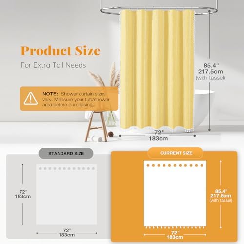 BTTN 72x84 Long Boho Farmhouse Linen Heavy Duty Shower Curtain Set, Yellow
