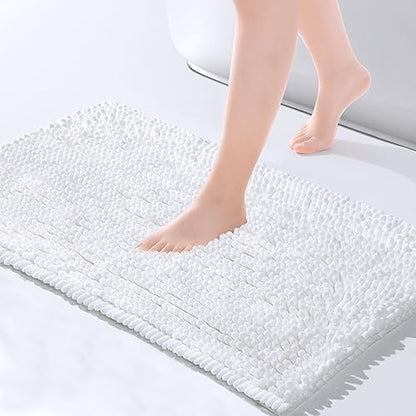 FRESHMINT Large Chenille Bathroom Rugs Mat 36”x24”, Non-Slip Bath Matf or Bathroom Floor & Bathtub, Washable Shower Shag Bath Rugs, Soft Fluffy Thick Water Absorbent Microfiber Shower Mat, White