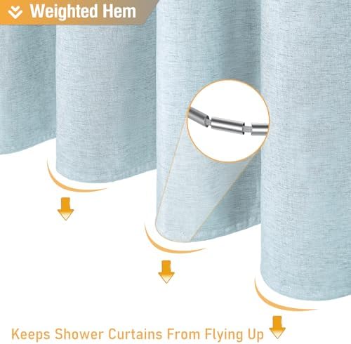 BTTN Fog Blue Linen Textured Waterproof Fabric Shower Curtain Set, 72x72