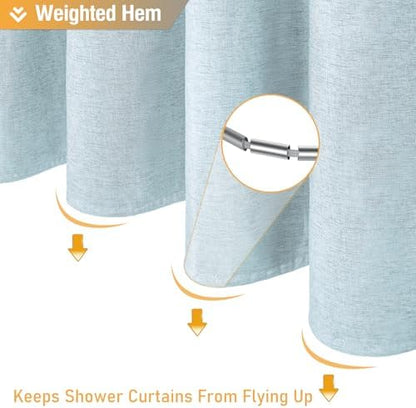 BTTN Fog Blue Linen Textured Waterproof Fabric Shower Curtain Set, 72x72