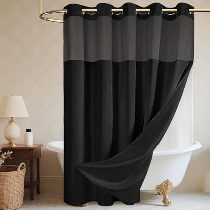 WONICY No Hook Shower Curtain with Liner for Bathrooms, Black, 71 x 86