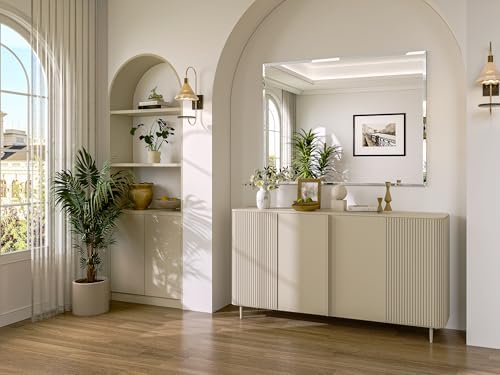 Frameless Bathroom Mirror, 48" x 36" Beveled Wall Mirror