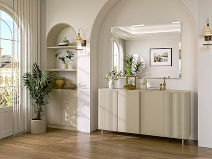 Frameless Bathroom Mirror, 48" x 36" Beveled Wall Mirror