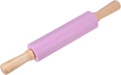 HARFINGTON Silicone Rolling Pins for Baking 14.96 Inch Non-Stick Silicone Surface Wooden Handle Rolling Pin Small Roller Playdough Rolling Pins for Fondant Kitchen Dough Pizza, Purple