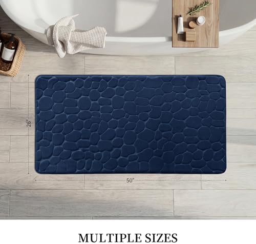 YIHOUSE Memory Foam Runner Rug, Cobblestone Bathroom Runner Rugs Super Water Absorbent Bath Mats for Bathroom Machine Washable Bath Rugs for Hallway Bedroom Laundry Room(26 x 50,Dark Blue)