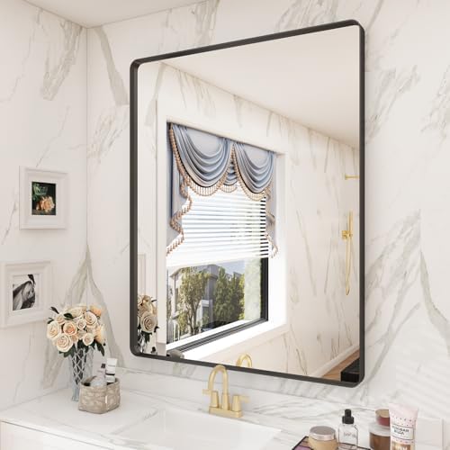 28x36 Inch Black Matte Bathroom Mirror Metal Framed
