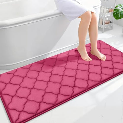 OLANLY Memory Foam Bath Mat Rug 59x24, Ultra Soft Bathroom Rugs, Deep Pink