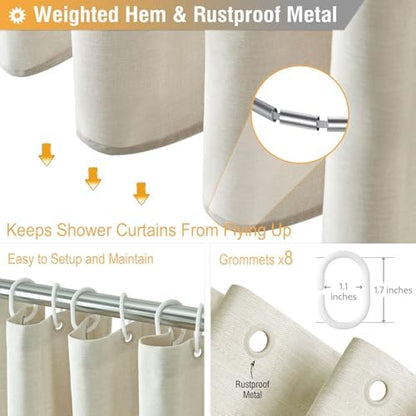 BTTN Linen Textured Waterproof Fabric Shower Curtain, 48x72, Light Cream