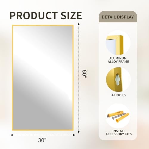 FICTOR Bathroom Vanity Mirror for Over Sink, 30" x 60", Gold