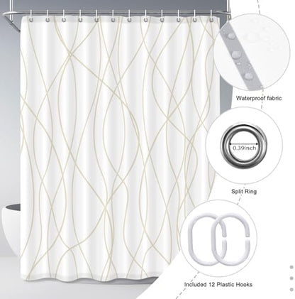 Striped Shower Curtain for Bathroom, Beige Khaki, 72" W x 84" L