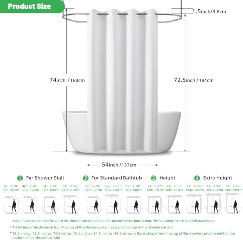 eachope No Hook Waffle Shower Curtain, No Liner Needed, 54x74 Inch, White