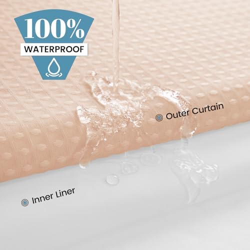 No Hook Waffle Shower Curtain with Snap in Liner Set, 71x74, Blush Pink