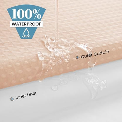 No Hook Waffle Shower Curtain with Snap in Liner Set, 71x74, Blush Pink