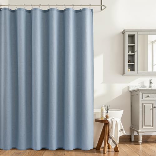 Naturoom Linen Shower Curtain 96 Inch Long for Bathroom Stone Blue