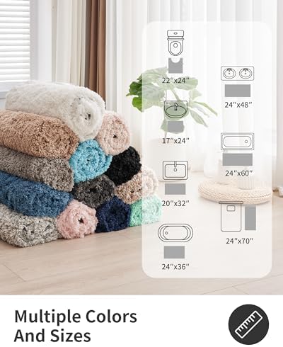 ILANGO White Bathroom Rugs 32" × 20" Non Slip & Super Absorbent Extra Thick Soft, Washable Bath Mat for Floor, Microfiber Plush Shaggy Bath Rug with Rubber for Bathtub Shower Room Sink