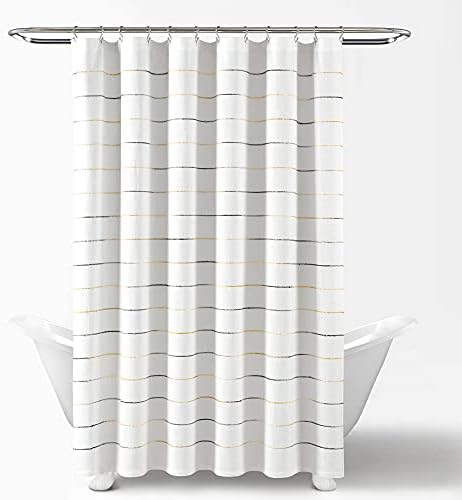 Lush Decor Ombre Stripe Yarn Dyed Cotton Shower Curtain, 72" W x 72" L, Yellow & Gray - Fabric Shower Curtains - Striped Bathroom Curtain - Farmhouse & Coastal Decor