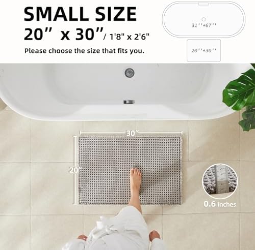 TYUU Waffle Bath Mat, Boho Bathroom Rugs Non Slip, 30x20 Light Grey