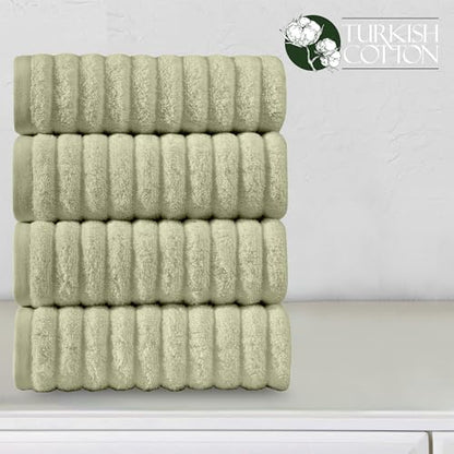 Elegant Comfort Luxury 100% Turkish Cotton Corduroy Ribbed 4 Pack Hand Towel Set 16 x 28 Inch - Absorbent, Super Soft, Quick Dry, Premium Towels for Bathroom, Gym, Spa and Hotel Use, Mint Green