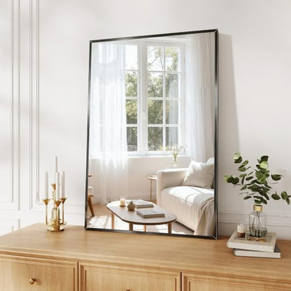 Koonmi Bathroom Mirror for Wall, 24"x36" Black Bathroom Mirror for Over Sink, Shatterproof Tempered Glass Vanity Mirror with Anti-Rust Aluminum Alloy Frame, Hang Horizontally or Vertically