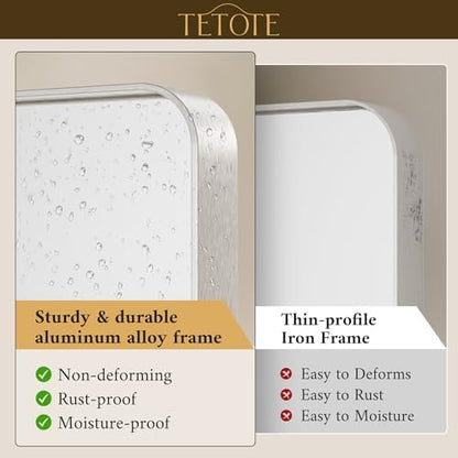 TETOTE Brushed Nickel Bathroom Mirror 24 x 30 Inch for Vanity Metal Framed Mirror Modern Farmhouse for Living Room Entryway(Horizontal/Vertical)