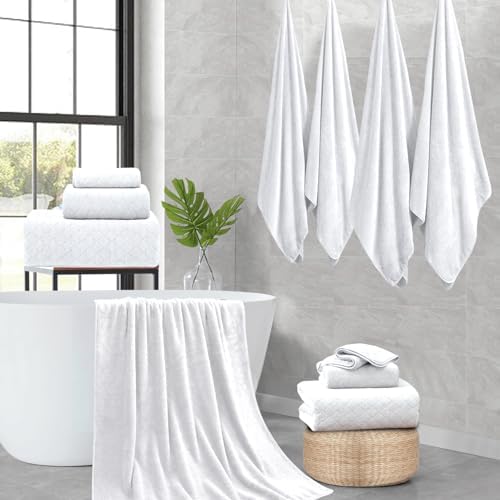 Ycosy Extra Large Bath Towels Set 35x70 Inches - White Luxury 600 GSM Oversized Bath Sheet Towel,Ultra Soft Microfiber - Quick Dry,Highly Absorbent Shower Towels Spa Hotel Bathroom Towel Set (4-Pack)