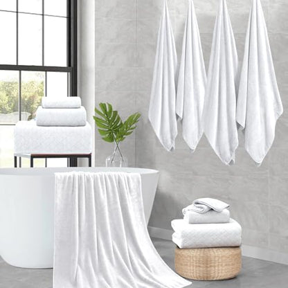 Ycosy Extra Large Bath Towels Set 35x70 Inches - White Luxury 600 GSM Oversized Bath Sheet Towel,Ultra Soft Microfiber - Quick Dry,Highly Absorbent Shower Towels Spa Hotel Bathroom Towel Set (4-Pack)