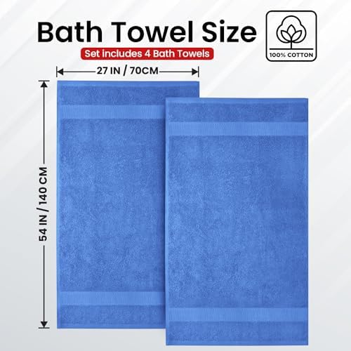 Infinitee Xclusives 100% Ring-Spun Cotton Bath Towels for Bathroom - Pack 4