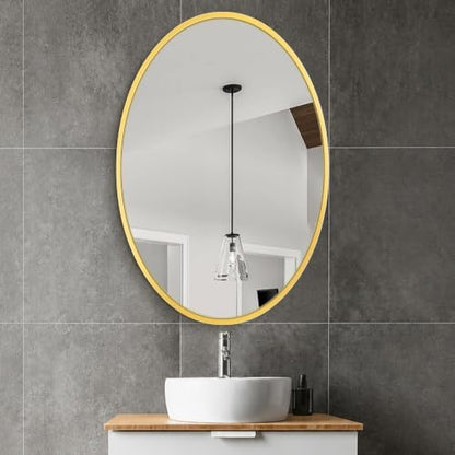 Delma 38x26 Gold Oval Bathroom Mirror for Over Sink, Aluminum Frame