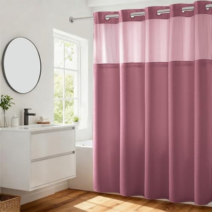 River Dream Waffle No Hook Shower Curtain with Liner,Pale Mauve,71x74