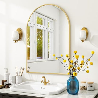 VooBang Arched Wall Mirror, 24 x 36 inch Arch Bathroom Mirror Gold