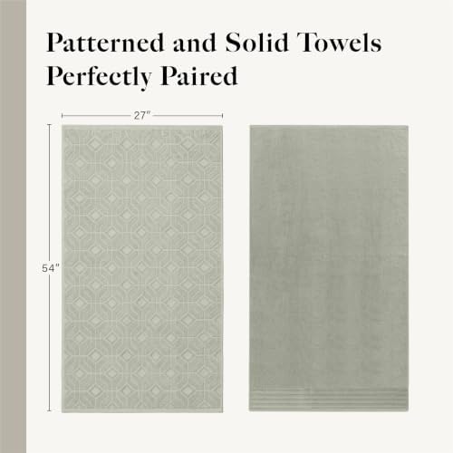 Modern Threads 6 Piece Bath Towel Set – Bathroom Towel Set with 2 Bath Towels, 2 Hand Towels & 2 Washcloths – 100% Cotton, Soft & Absorbent – Geometric (Soft Olive)