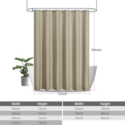 Extra Long Fabric Shower Curtain with Waterproof Layer,72x84,Khaki