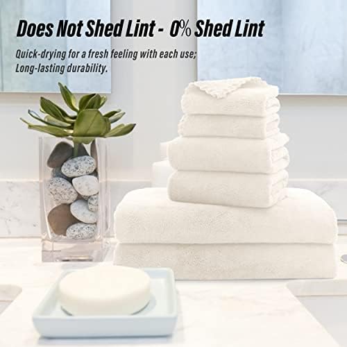MOONQUEEN Ultra Soft Towel Set-Quick Drying - 2 Bath Towels 2 Hand Towels 2 Washcloths-Microfiber Coral Velvet Highly Absorbent Towel for Bath Fitness,Bathroom,Sports,Yoga, Travel(Cream, 6 Pcs)