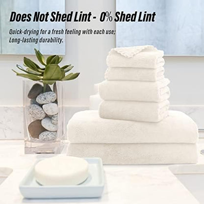 MOONQUEEN Ultra Soft Towel Set-Quick Drying - 2 Bath Towels 2 Hand Towels 2 Washcloths-Microfiber Coral Velvet Highly Absorbent Towel for Bath Fitness,Bathroom,Sports,Yoga, Travel(Cream, 6 Pcs)