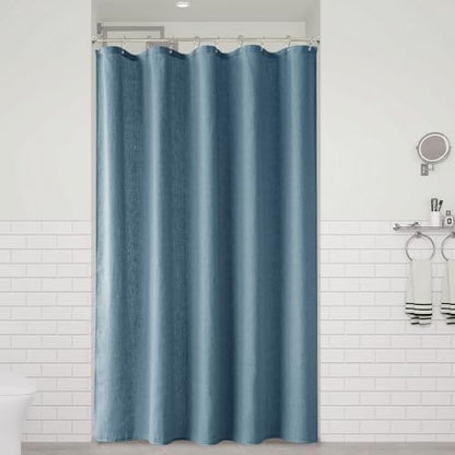 Naturoom Linen Shower Curtain 54x78 Inch for Bathroom Blue 1 Panel