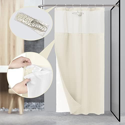 N&Y HOME Stall Waffle Weave Shower Curtain with Snap-in Liner Cream 36x72
