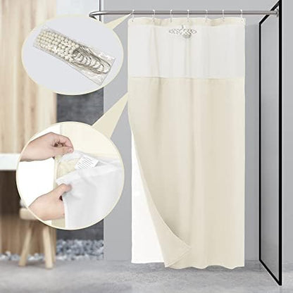 N&Y HOME Stall Waffle Weave Shower Curtain with Snap-in Liner Cream 36x72