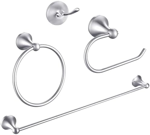 Brushed Nickel Bathroom Hardware Set Wall Mounted Brushed Nickel Accessories Set 4 Pieces Bathroom Hardware Set, 23.6 inch Towel Bar | Towel Hook | Toilet Paper Holder | Hand Towel Holder