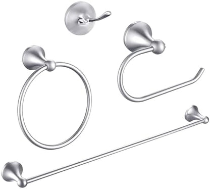 Brushed Nickel Bathroom Hardware Set Wall Mounted Brushed Nickel Accessories Set 4 Pieces Bathroom Hardware Set, 23.6 inch Towel Bar | Towel Hook | Toilet Paper Holder | Hand Towel Holder
