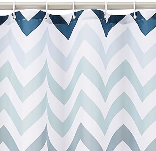 Amazon Basics Bathroom Shower Curtain, Water Resistant Fabric with Weighted Hem, Grommets & Hooks, Machine Washable, 72"x72", Blue Ombre Chevron